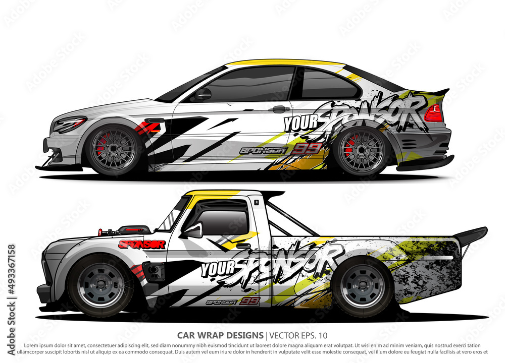 Race car wrap design vector for vehicle vinyl sticker and automotive decal livery
