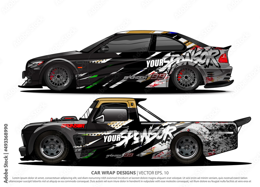Race car wrap design vector for vehicle vinyl sticker and automotive decal livery
Race car wrap design vector for vehicle vinyl sticker and automotive decal livery