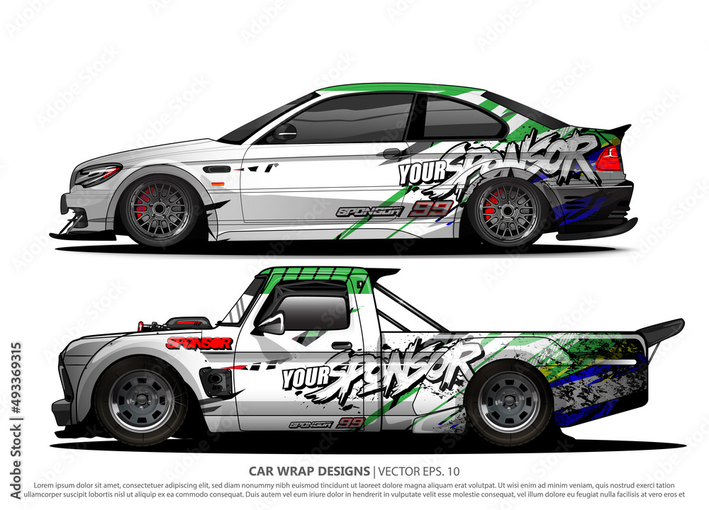 Race car wrap design vector for vehicle vinyl sticker and automotive decal livery
