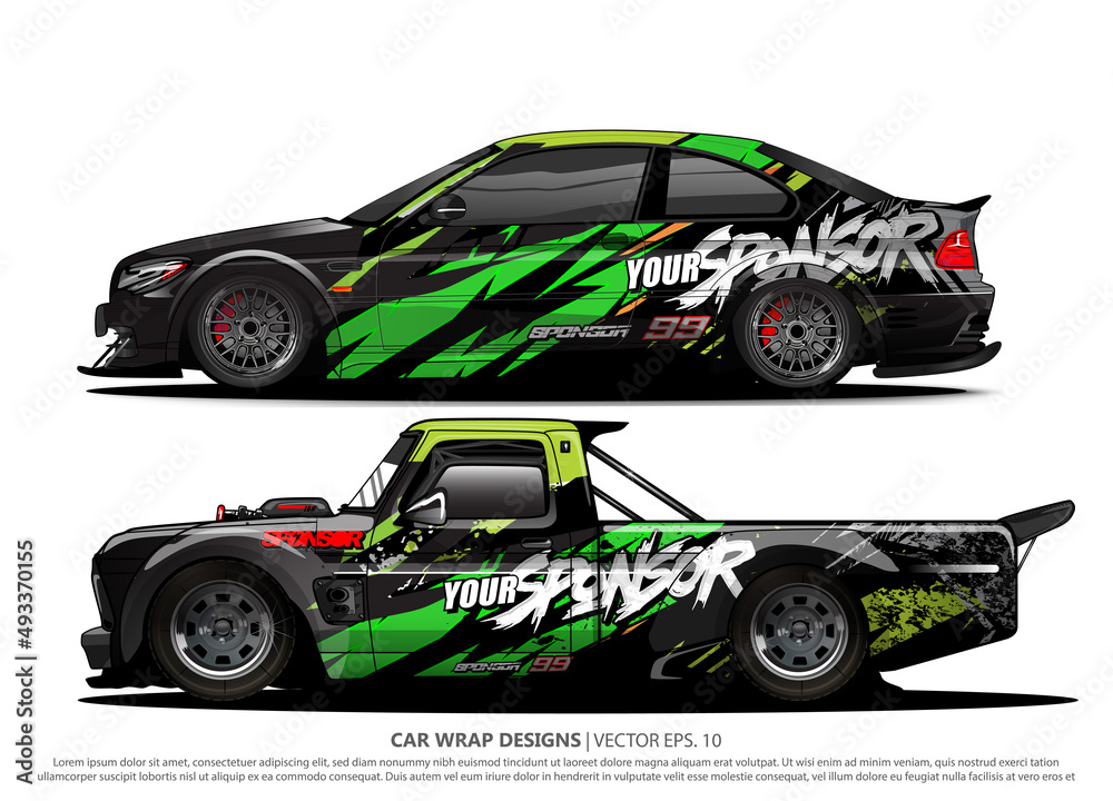 Race car wrap design vector for vehicle vinyl sticker and automotive decal livery
Race car wrap design vector for vehicle vinyl sticker and automotive decal livery