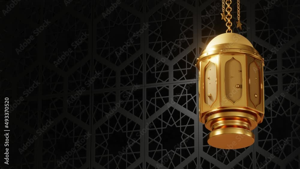 3d render animation video Luxury Ramadan scene, Hanging Lantern Candle Holder Ramadan Decorations.