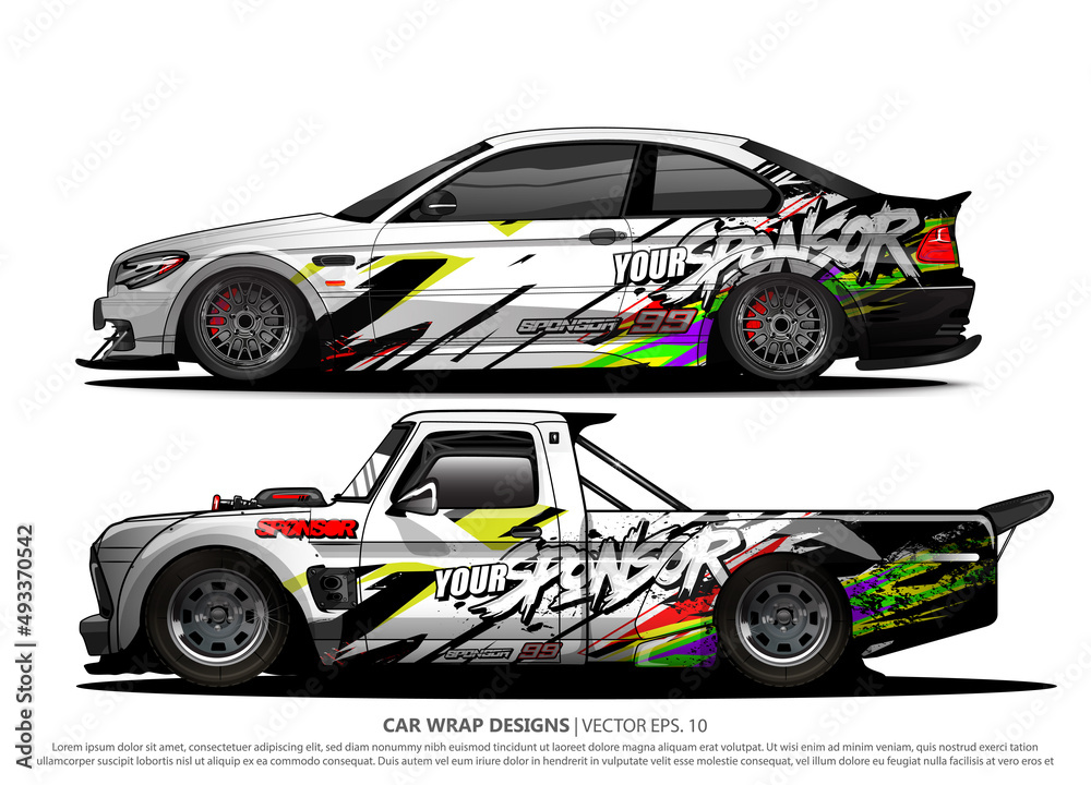 Race car wrap design vector for vehicle vinyl sticker and automotive decal livery
Race car wrap design vector for vehicle vinyl sticker and automotive decal livery