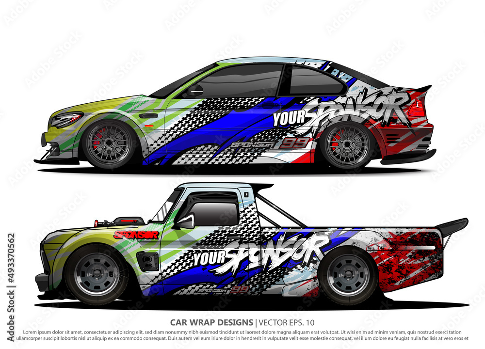 Race car wrap design vector for vehicle vinyl sticker and automotive decal livery
