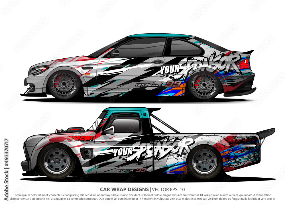 Race car wrap design vector for vehicle vinyl sticker and automotive decal livery
Race car wrap design vector for vehicle vinyl sticker and automotive decal livery