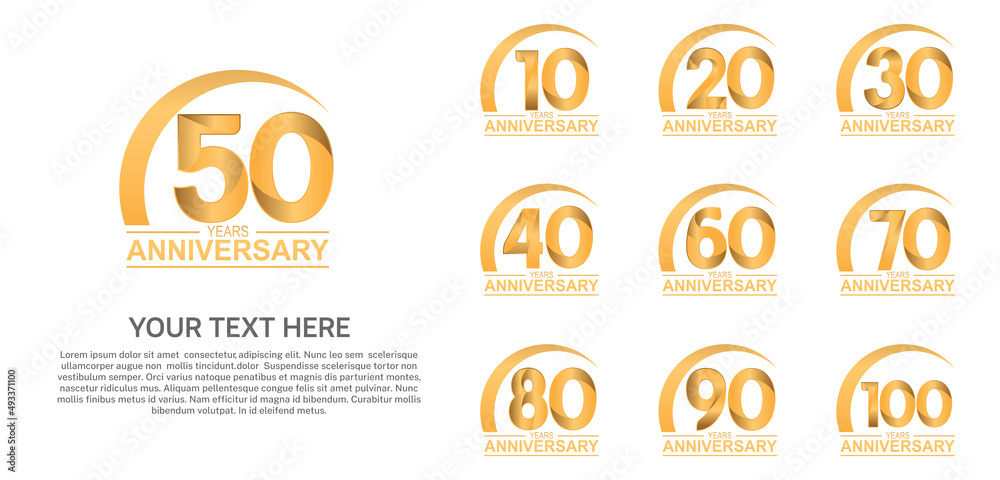 set anniversary logotype premium collection gold color with swoosh on white background - obrazy, fototapety, plakaty 