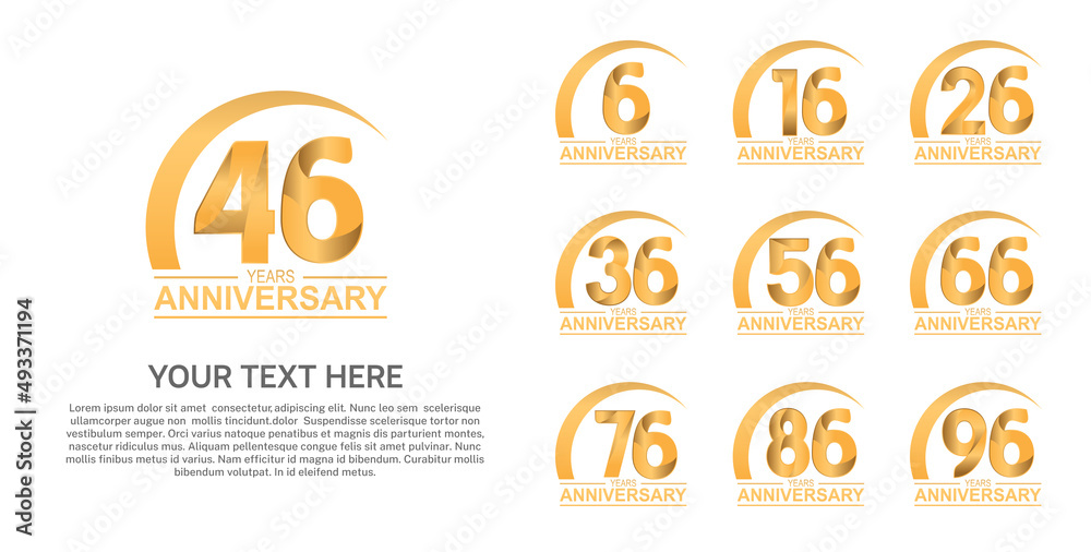 set anniversary logotype premium collection gold color with swoosh on white background