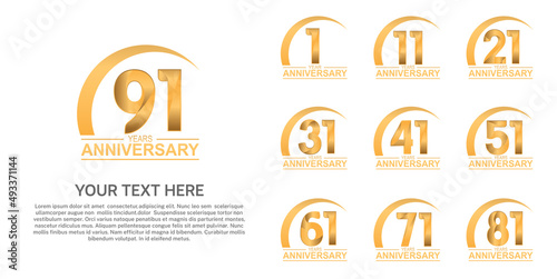 set anniversary logotype premium collection gold color with swoosh on white background