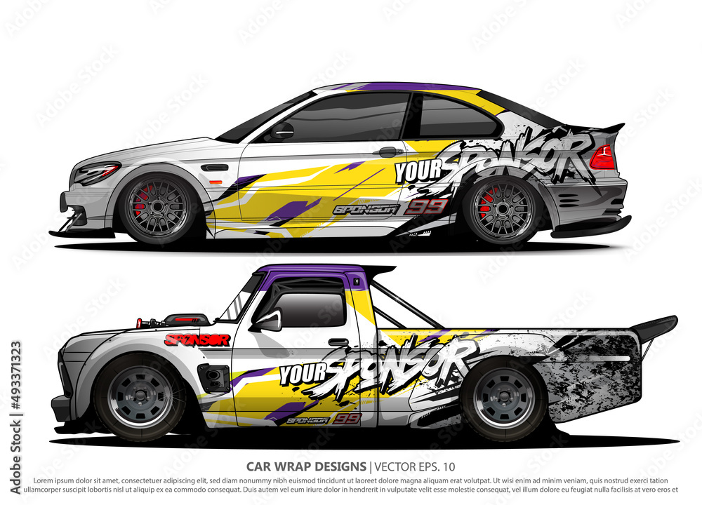 Race car wrap design vector for vehicle vinyl sticker and automotive decal livery
