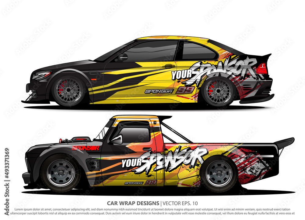 Race car wrap design vector for vehicle vinyl sticker and automotive decal livery
