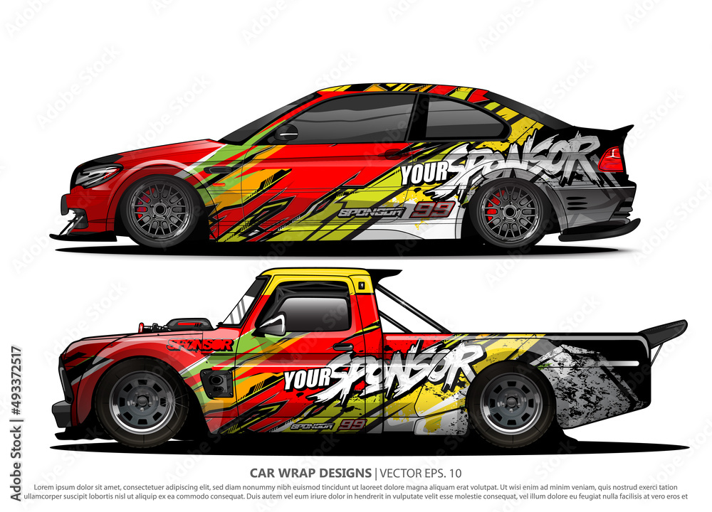 Race car wrap design vector for vehicle vinyl sticker and automotive decal livery
Race car wrap design vector for vehicle vinyl sticker and automotive decal livery
