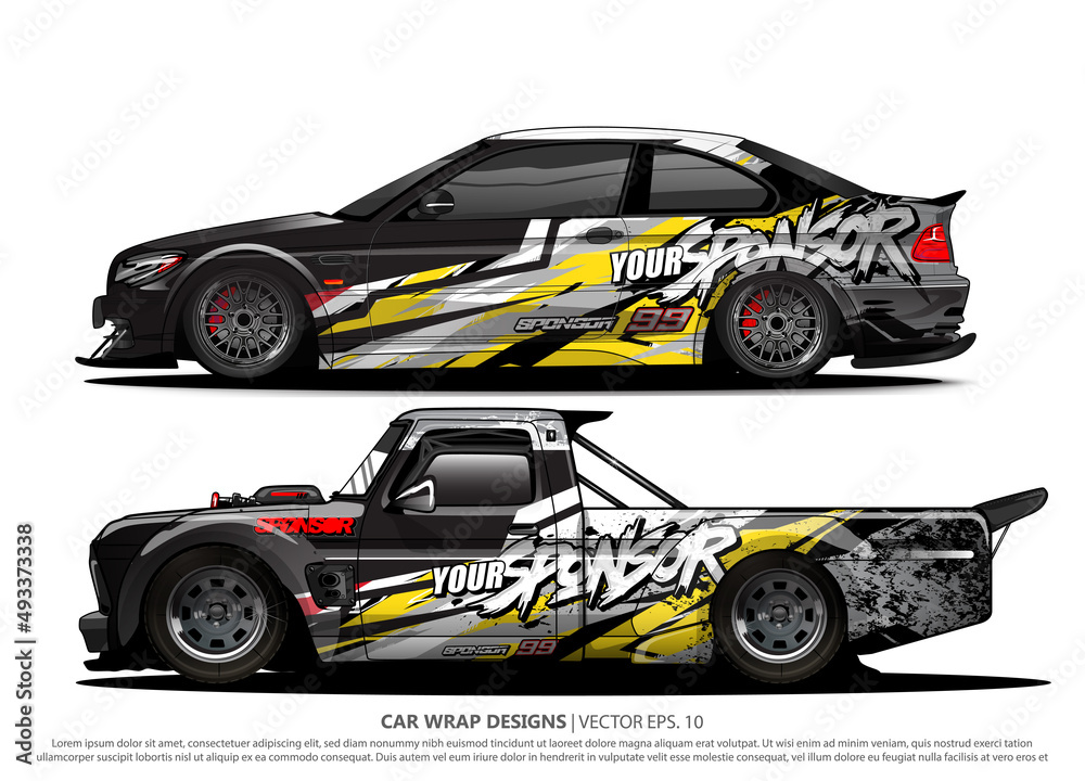 Race car wrap design vector for vehicle vinyl sticker and automotive decal livery
