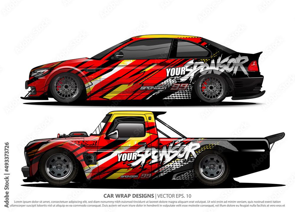 Race car wrap design vector for vehicle vinyl sticker and automotive decal livery
Race car wrap design vector for vehicle vinyl sticker and automotive decal livery