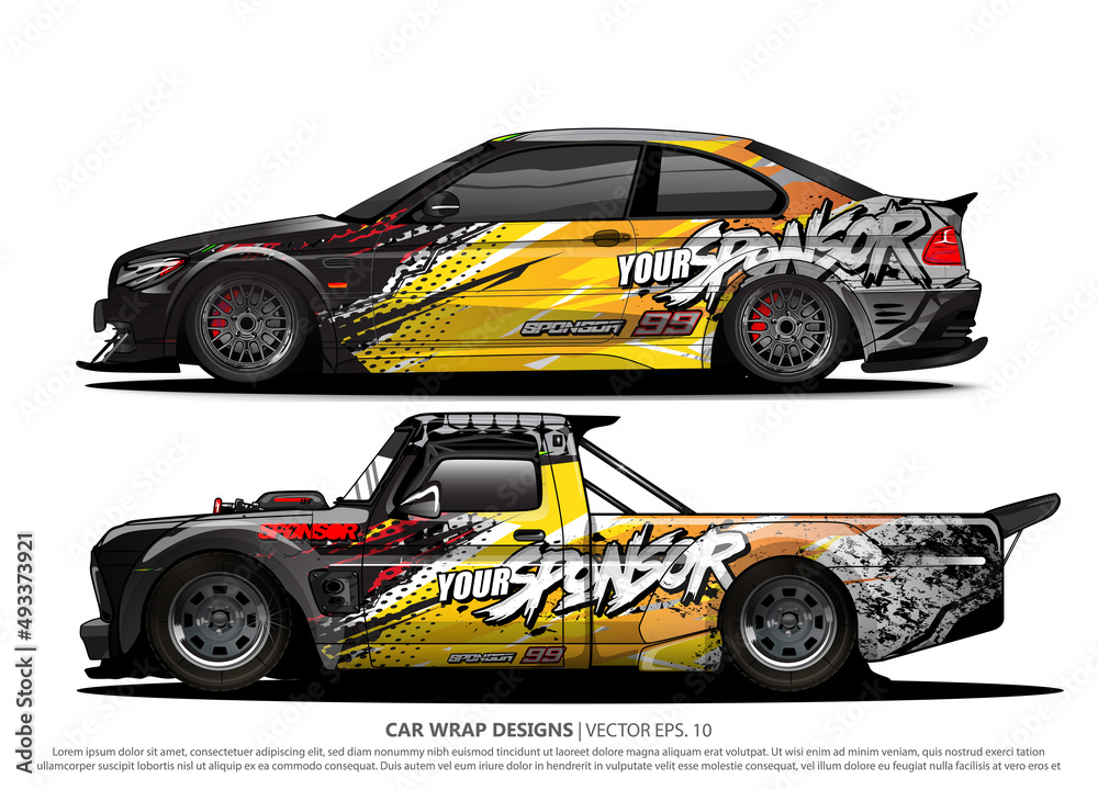 Race car wrap design vector for vehicle vinyl sticker and automotive decal livery
Race car wrap design vector for vehicle vinyl sticker and automotive decal livery