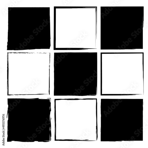 Black brush squares in modern style. Watercolor brush texture. Grunge texture. Vector illustration. stock image. 
