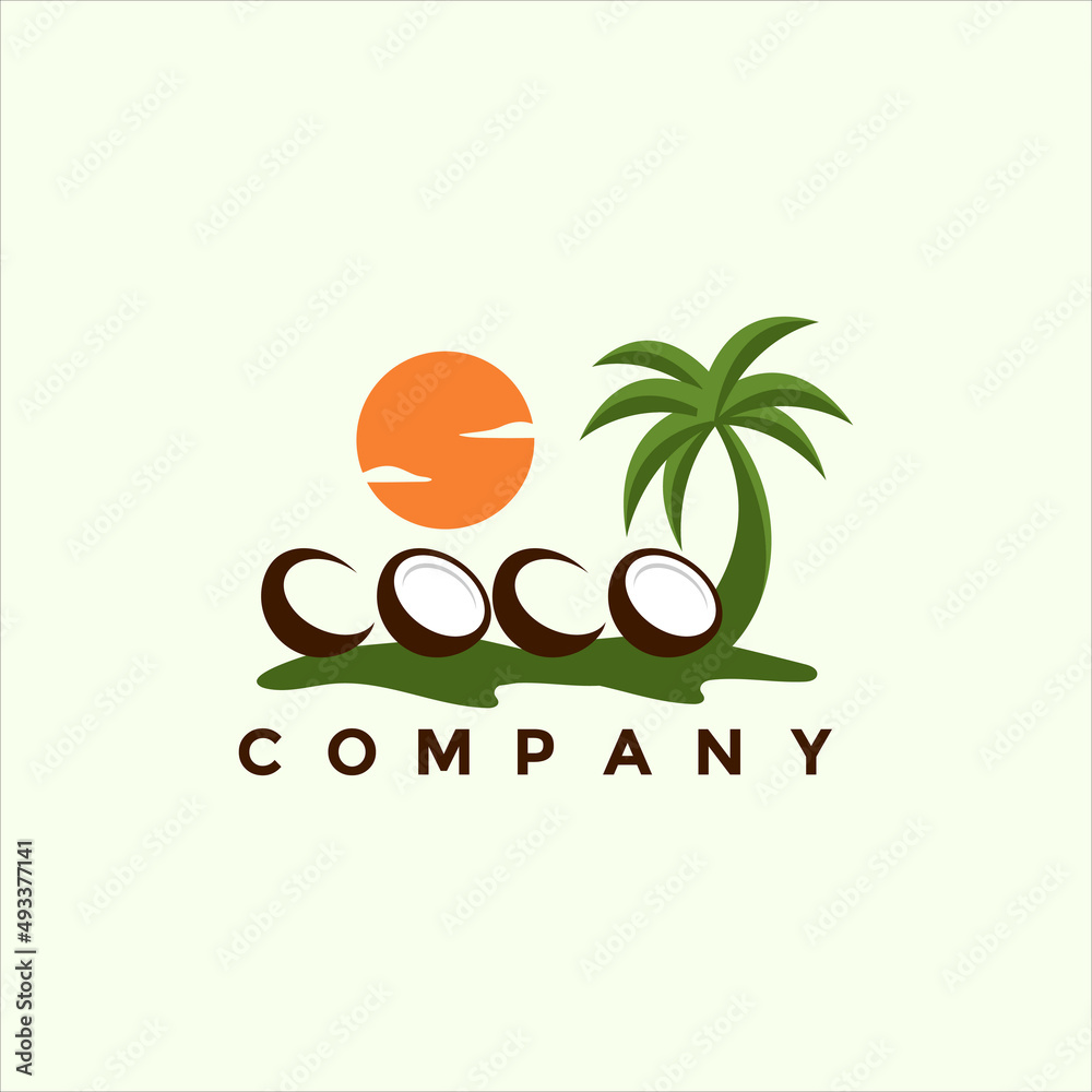 Naklejka premium Modern tropical coconut island logo design illustration