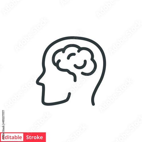 Human brain icon. Simple outline style. Think, mind, head, idea, creative concept. Vector line illustration design isolated. Editable stroke EPS 10.