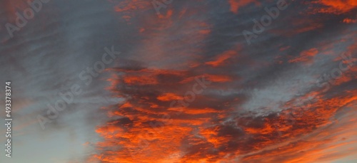 Fire in the sky at sunset, fiery red sunset background in Florida nature