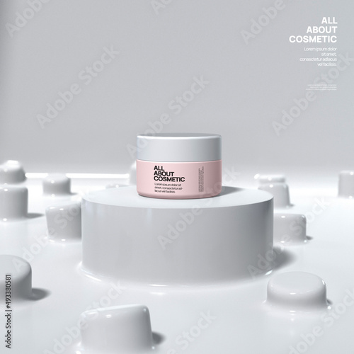 A cream dummy container made of white material