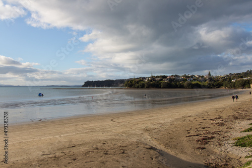 The veiw of picturesque landscape with beach, sea and cloudy sky, Tindalls Beach, New Zealand.