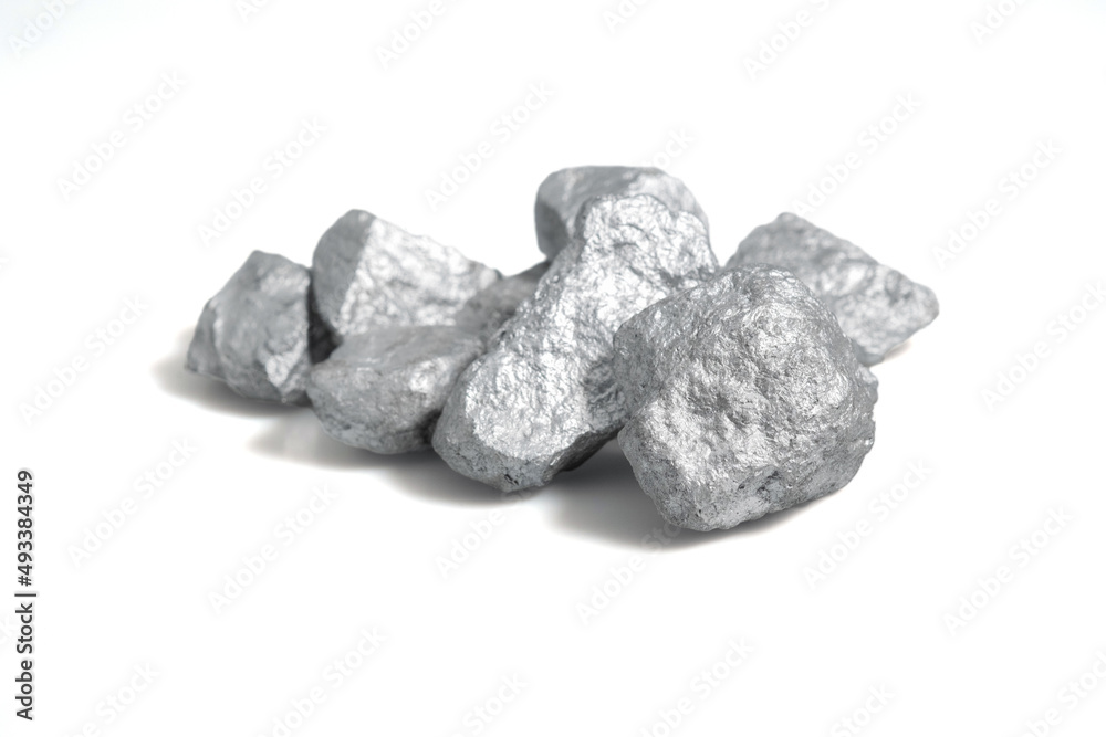 lump of silver or platinum or rare earth minerals on white background with clipping path