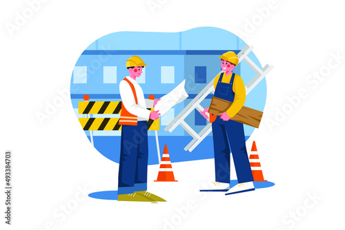 Construction workers working on construction site