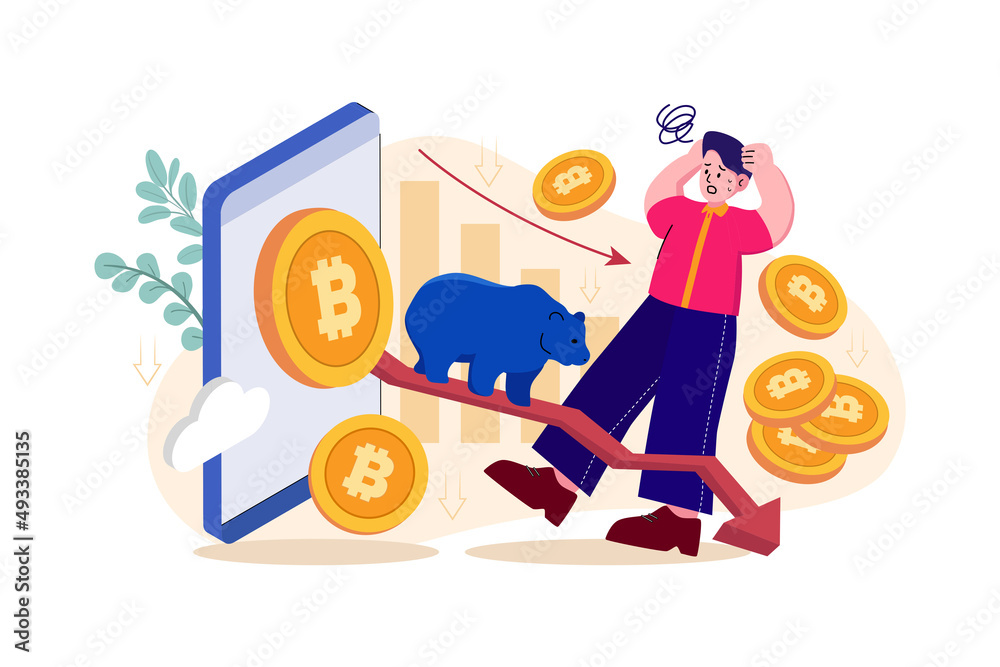 Bearish crypto coin illustration concept. Flat illustration isolated on white background
