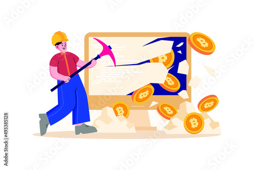 Cryptocurrency mining illustration concept. Flat illustration isolated on white background