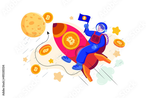 Crypto to the moon illustration concept. Flat illustration isolated on white background