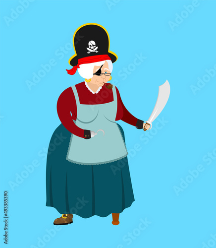 Grandma pirate. grandmother filibuster isolated. Vector illustration