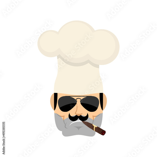 Chef Cool serious avatar of emotions. Cook smoking cigar emoji.