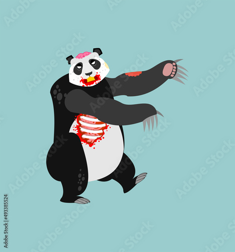 Fototapeta Naklejka Na Ścianę i Meble -  Zombie panda isolated. Zombi chinese bear. Beast revived dead . monster Vector illustration