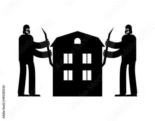 Robbers rob house sign. Thieves plunder house icon. Vector illustration