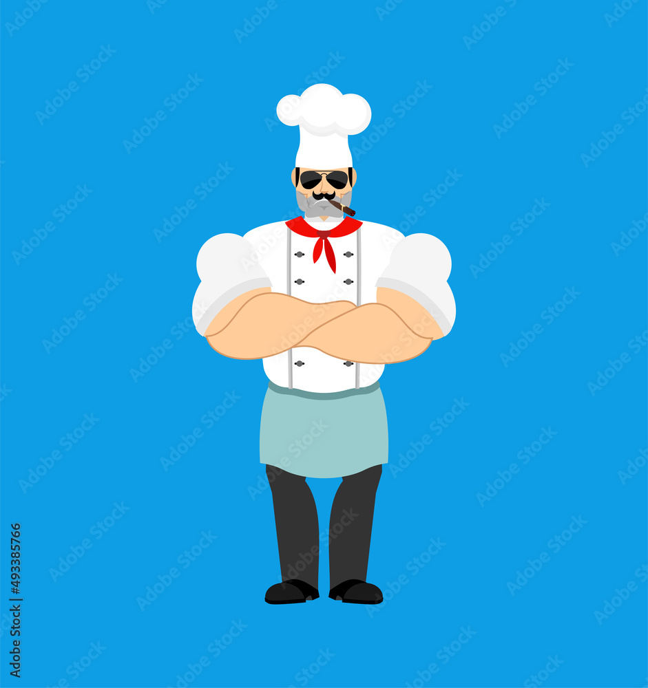 Chef Strong Cool serious. Cook strict. kitchener Vector illustration