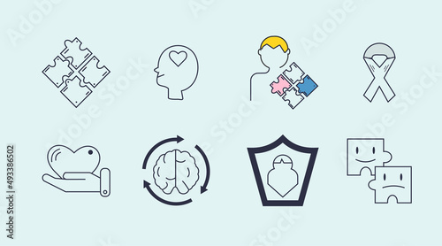 Set of autism awareness day line icons in linear design for mobile and web app concept. Modern collection of pictograms and infographic signs.