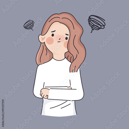 Hand drawn woman in Mental disorder, finding answers, confusion character.