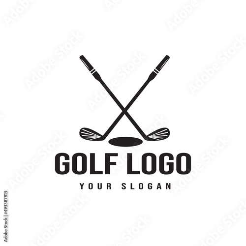 Two crossed golf clubs logo, golf club, badge, icon, symbol vector illustration