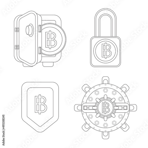 0utline stroke bank Locker vault door,safe,shield and lock icon. Flat style business concept. save money and Financial bitcoin or crash crypto currency block chain concept. vector, illustration