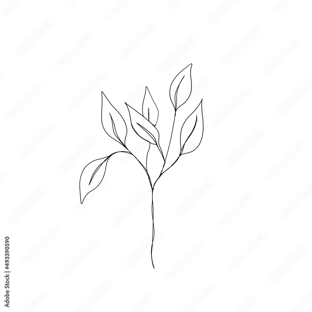 Plant twig continuous line drawing. One line art. minimalism sketch, idea for invitation, design of instagram stories and highlights icons