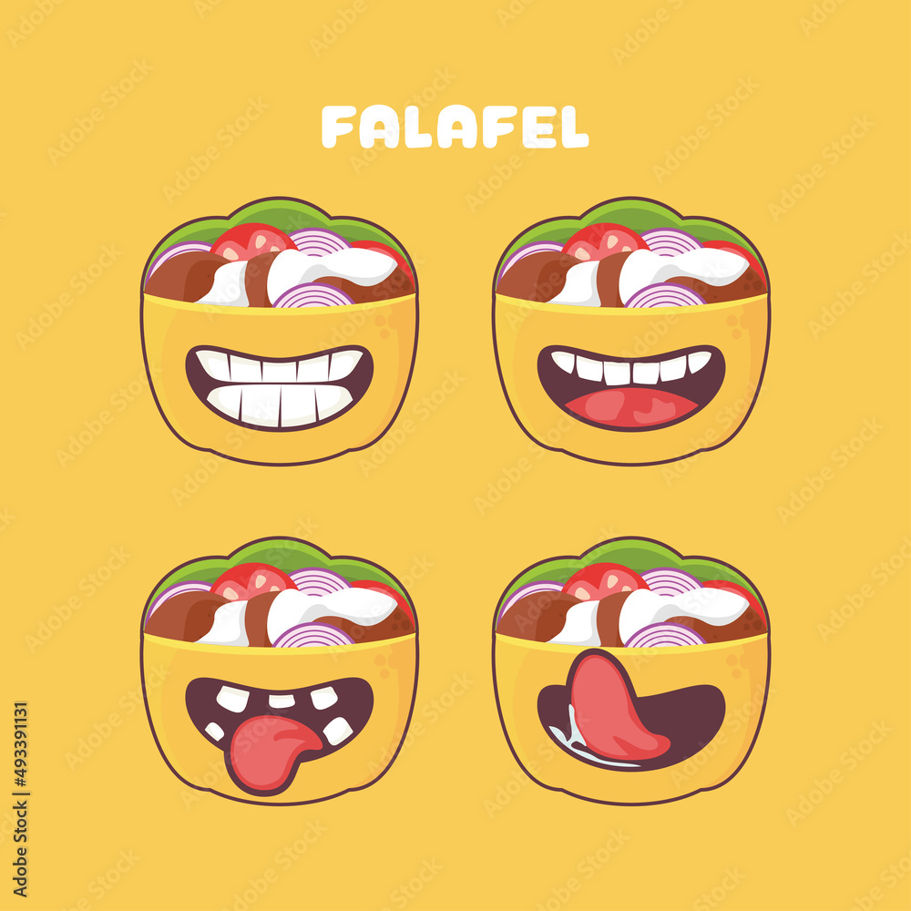 Falafel cartoon. middle east sandwich vector illustration. with different mouth expressions Falafel cartoon. middle east sandwich vector illustration. with different mouth expressions