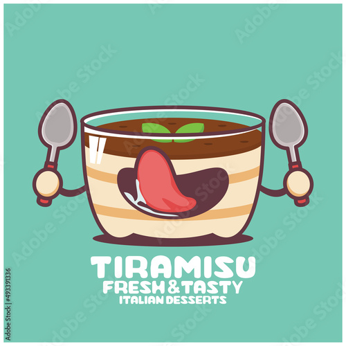 Tiramisu cartoon. vector illustration of italian dessert