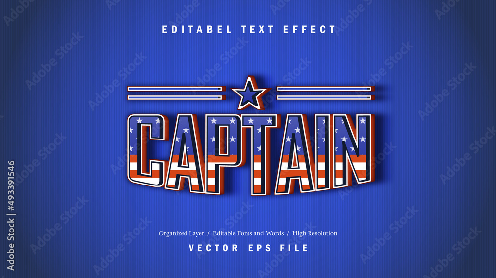 Editable Captain Font Design. Alphabet Typography Template Text Effect. Lettering Vector Illustration for Product Brand and Business Logo.