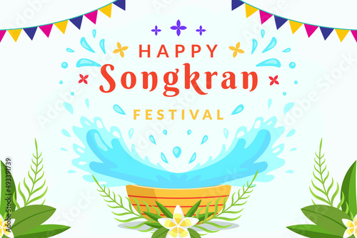 Songkran festival horizontal banner background illustration in flat style