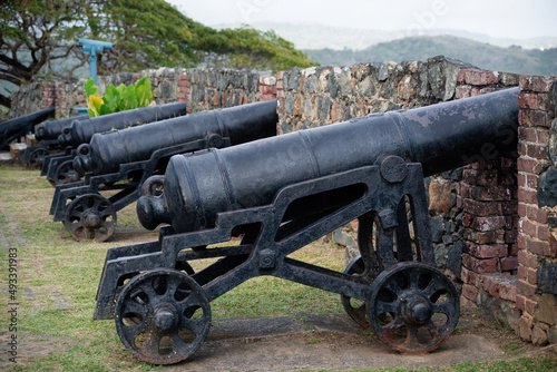 Fort King George Scarborough Tobago  cannons black stone wall  historic