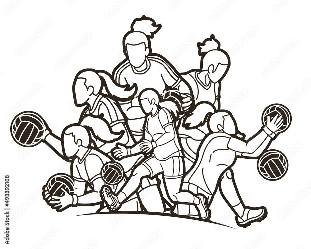 Group of Gaelic Football Female Players Action Cartoon Graphic Vector Group of Gaelic Football Female Players Action Cartoon Graphic Vector