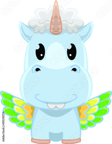 vector illustration of a blue chubby unicorn
