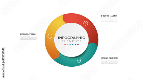 3 points circular steps, sequence infographic element template.