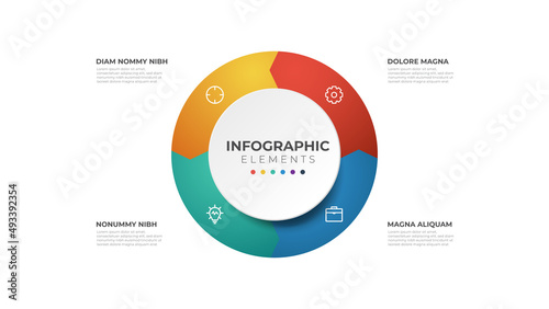 4 points circular steps, sequence infographic element template.