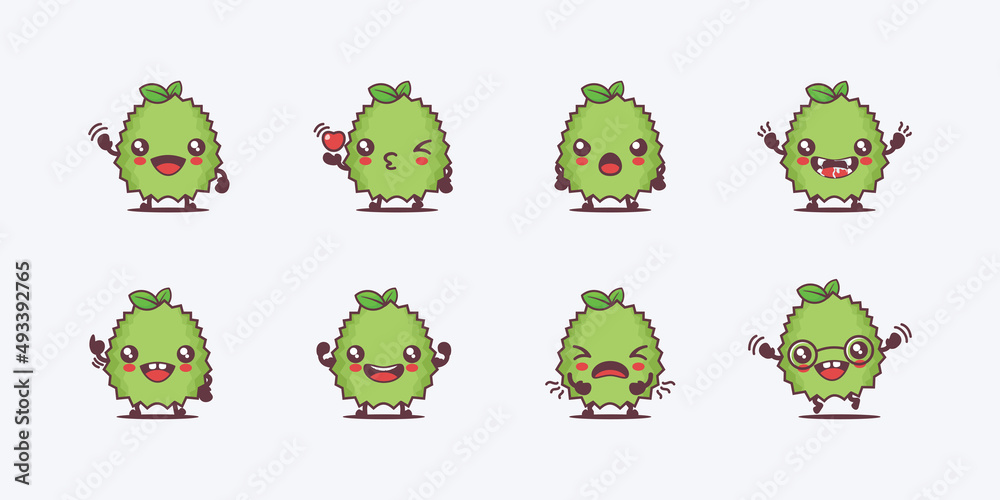 Obraz premium Durian cartoon. vector illustration of fruit. with different faces and expressions