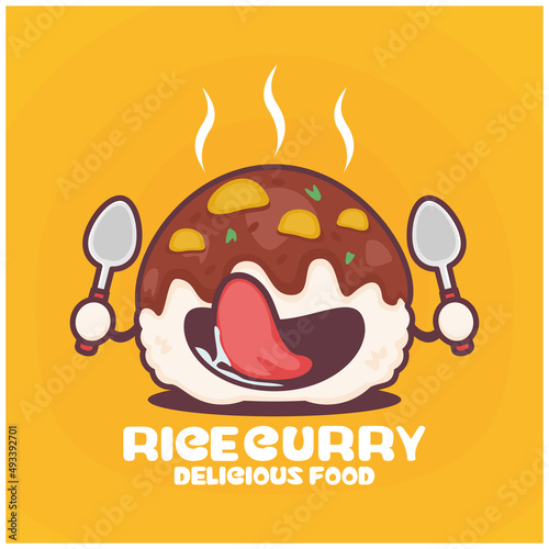 Rice curry cartoon. vector illustration, soup dish, asian cuisine