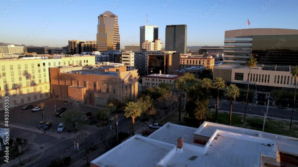 Aerial Sweep over Palms into Tucson Arizona Skyline Aerial Sweep over Palms into Tucson Arizona Skyline
